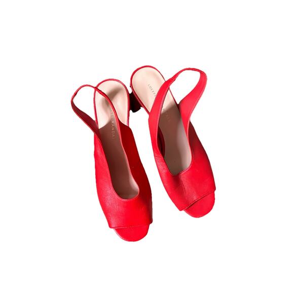 Loeffler Randall Red Open Toe Square Heel | 8 - Picture 1 of 5